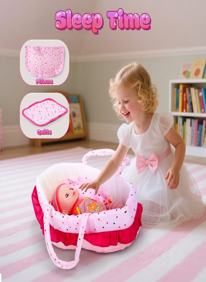 CUTE STONE 12" Baby Doll Playset for Girls - Pretend Play Baby Care Toy with Carrier Bassinet, High Chair, Clothes & Accessories - Image 3